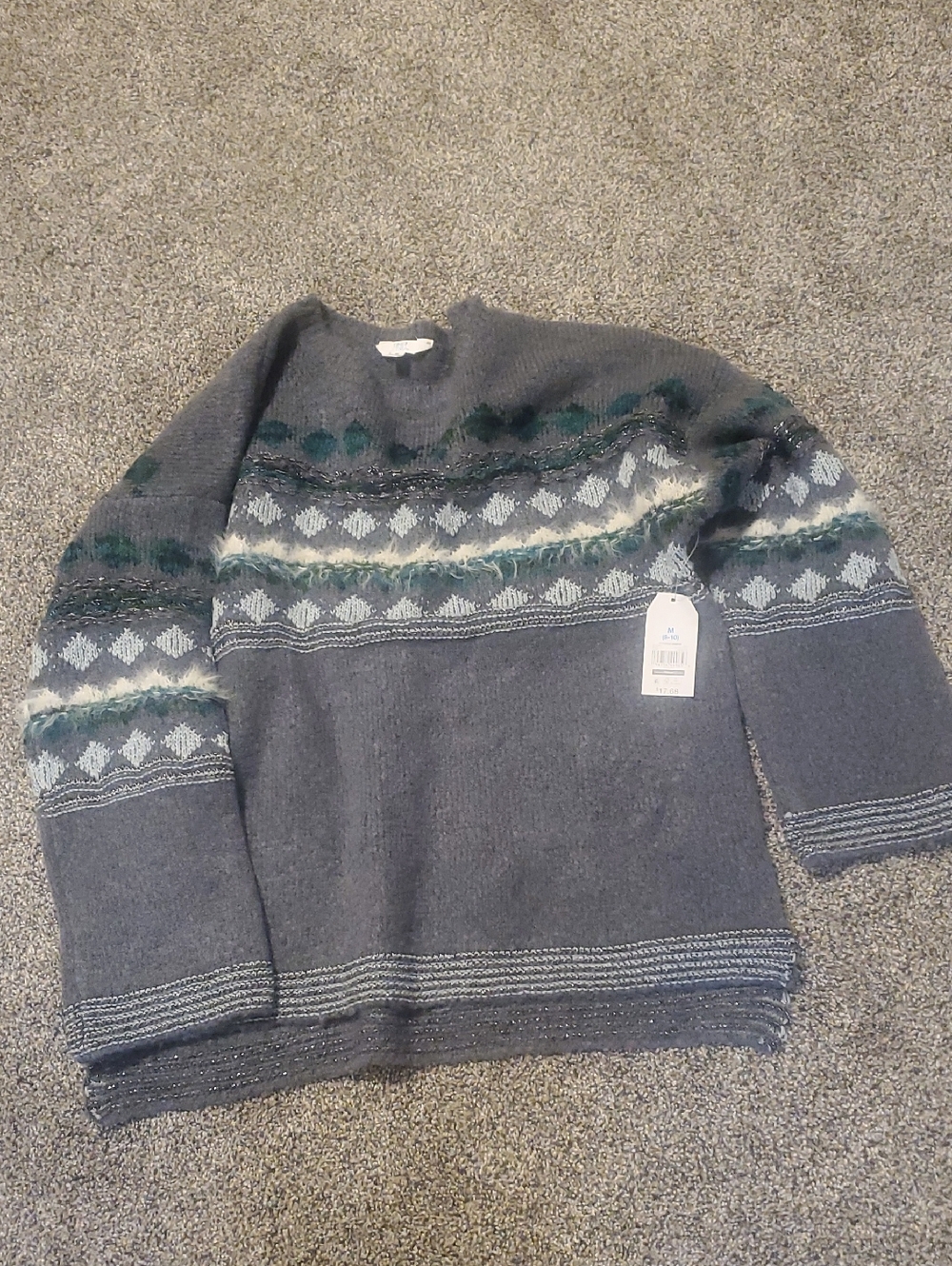 Women's Gray Patterned Crewneck Sweater